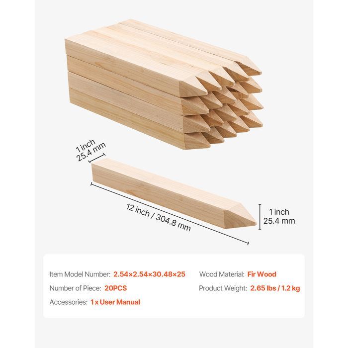Pali per recinzione - DUOKU - Confezione da 20 - Legno di abete - Appuntiti - 25,4 x 25,4 x 304,8 mm