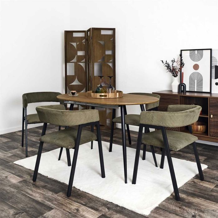 Lot de 2 fauteuils de table design en métal et velours côtelé coloris vert - AMORY