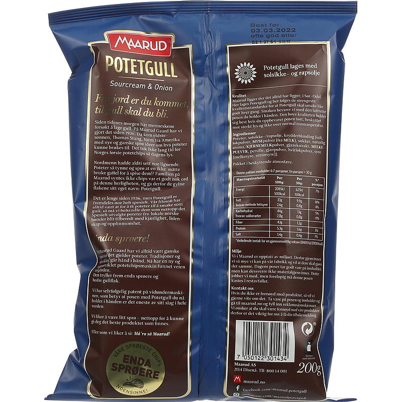Maarud Chips de pommes de terre 200 g Crème fraîche & oignon Maarud