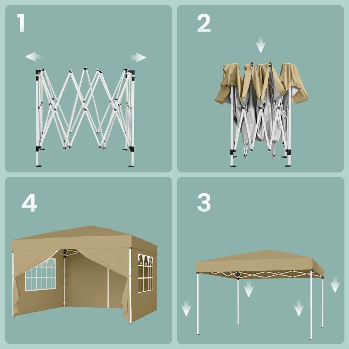 Pavillon Pliant, Protection Solaire, Tente de Jardin, Portable, avec Parois, Usage Extérieur, 3 x 3 m, Beige
