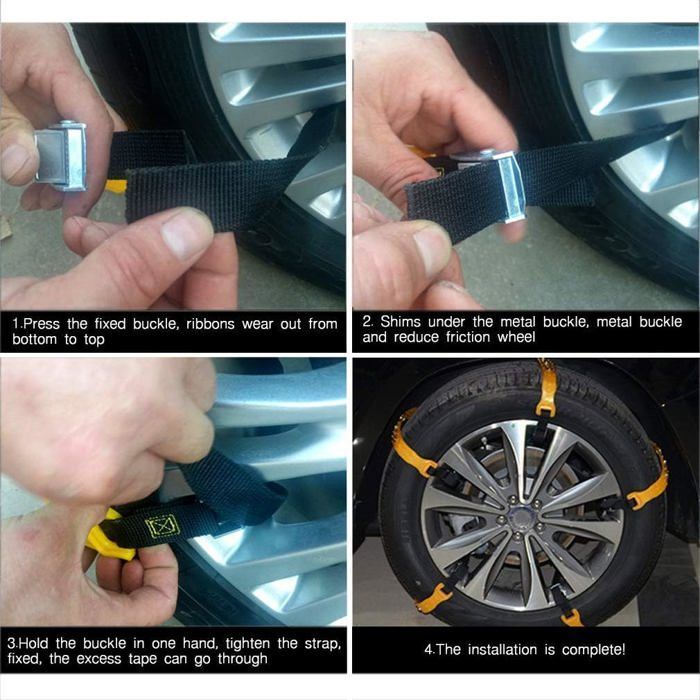 10 unidades de fundas antideslizantes para nieve de coche de 185 a 225 mm, cadenas amarillas para nieve, cables de tracción de emergencia antideslizantes ajustables.