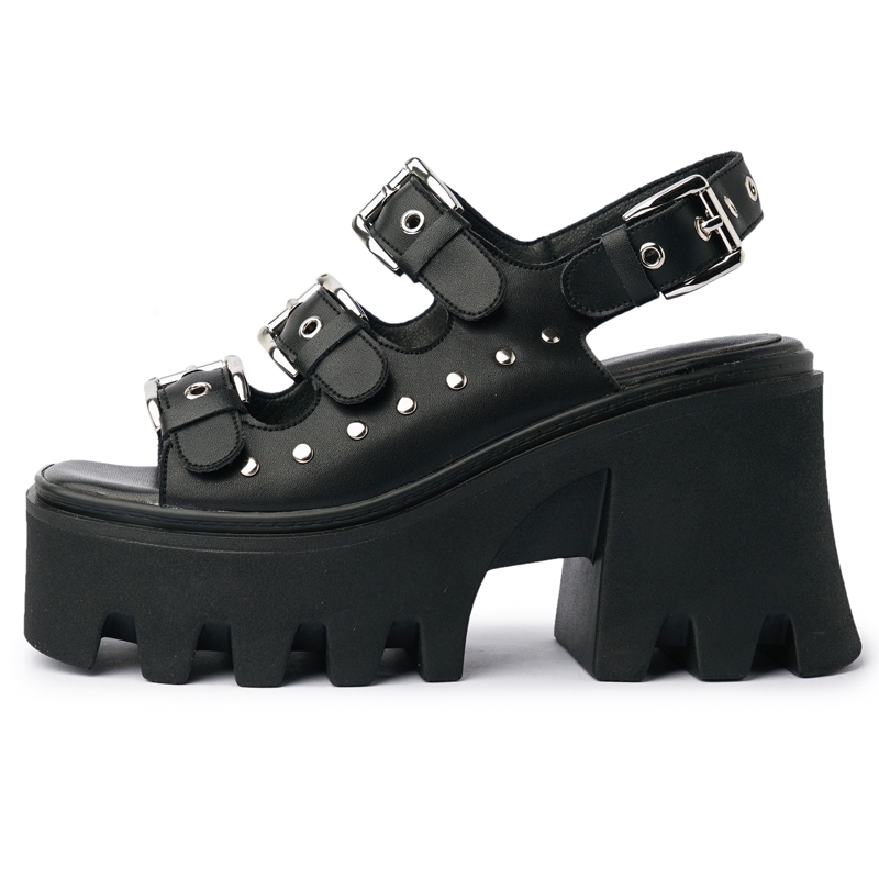 Sandales gladiateur à talons hauts en cuir véritable Rivet, style punk, pour femmes, été, décontractées, à plateforme. Sandales pour femmes 2021.