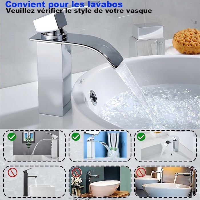 Grifo de baño - Grifo mezclador para lavabo - con líneas de agua fría y caliente, acero inoxidable 304, acabado cromado G3/8