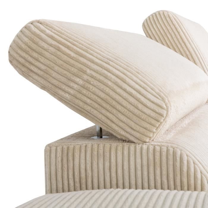 Sofá cama esquinero reversible DAYTONA de 5 plazas - Pana beige - Compartimento de almacenamiento - Ancho 260 x Alto 94 x Profundidad 216 cm