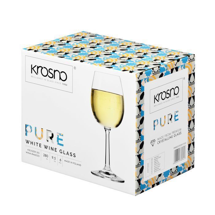 Krosno Petite Verre à Vin en Cristal - Lot de 6 Verres - 280 ml - Collection Pure - Lavable au Lave-Vaisselle
