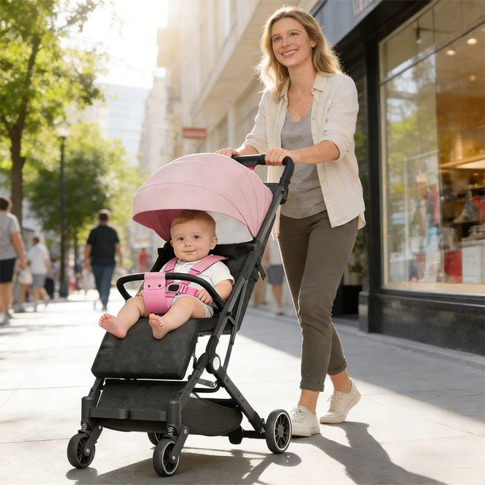 Cochecito plegable de tres piezas, silla de coche para bebé, totalmente ajustable, tejido Oxford, diseño de doble cierre, rosa, HUOLE