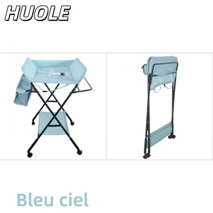 TAVOLO - Fasciatoio con cestino portaoggetti e appendiabiti - HUOLE - Altezza regolabile - 80*66*98 cm - Azzurro cielo