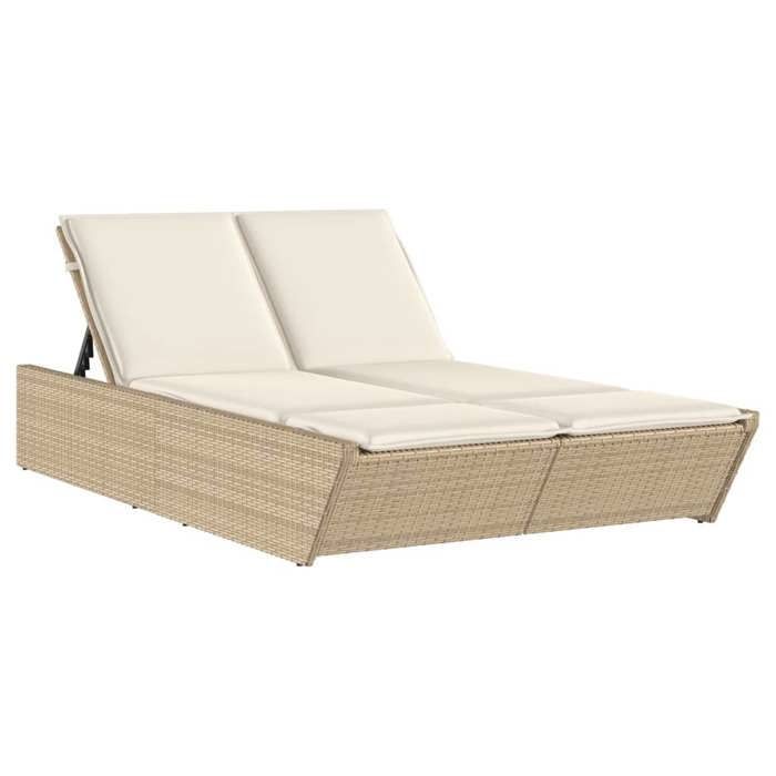 Tumbona doble vidaXL con cojines beige, resina de mimbre, cama de sol, tumbona reclinable, diván 368183