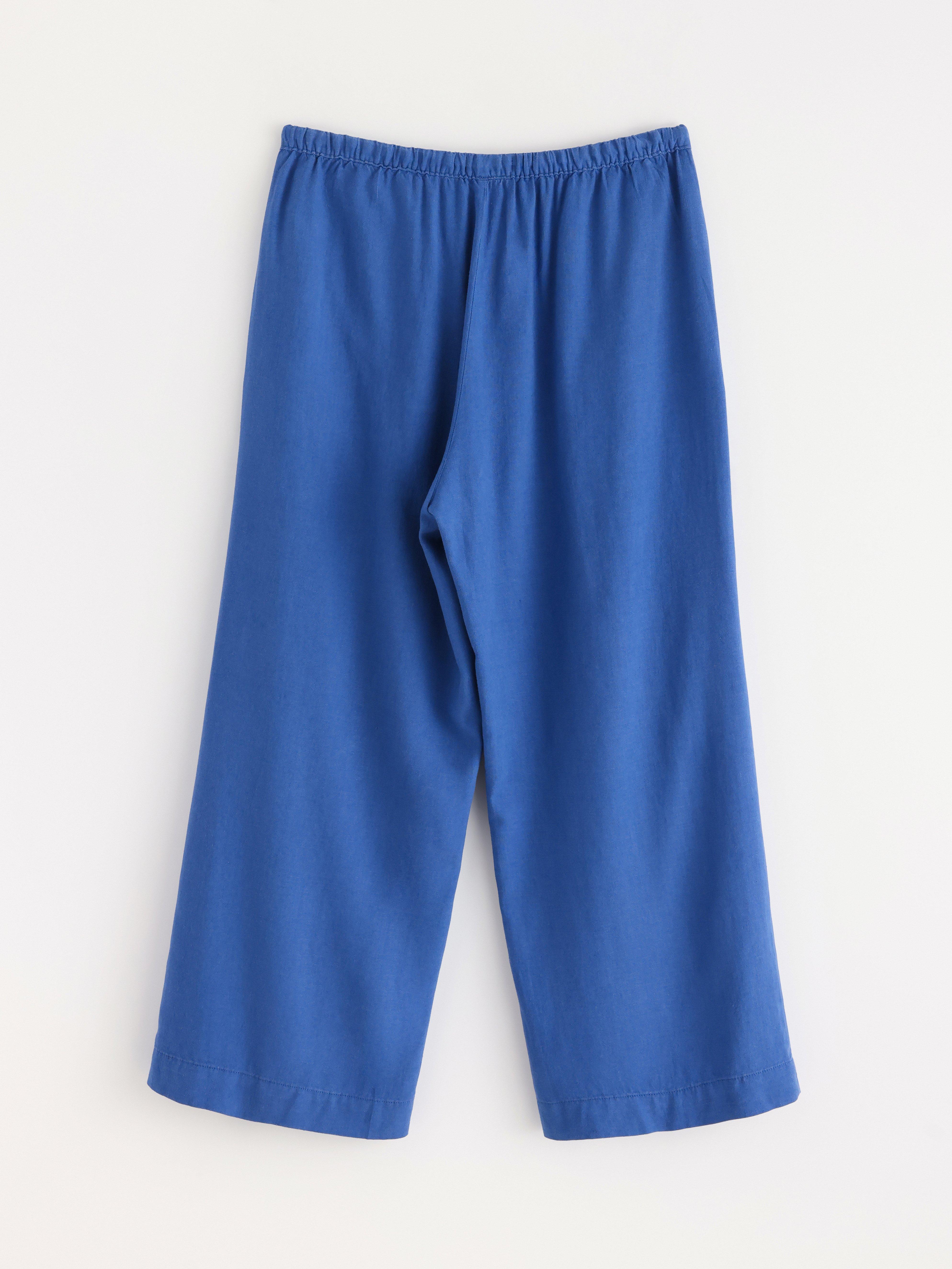 BELLA raka croppade byxor i linneblandning Blue