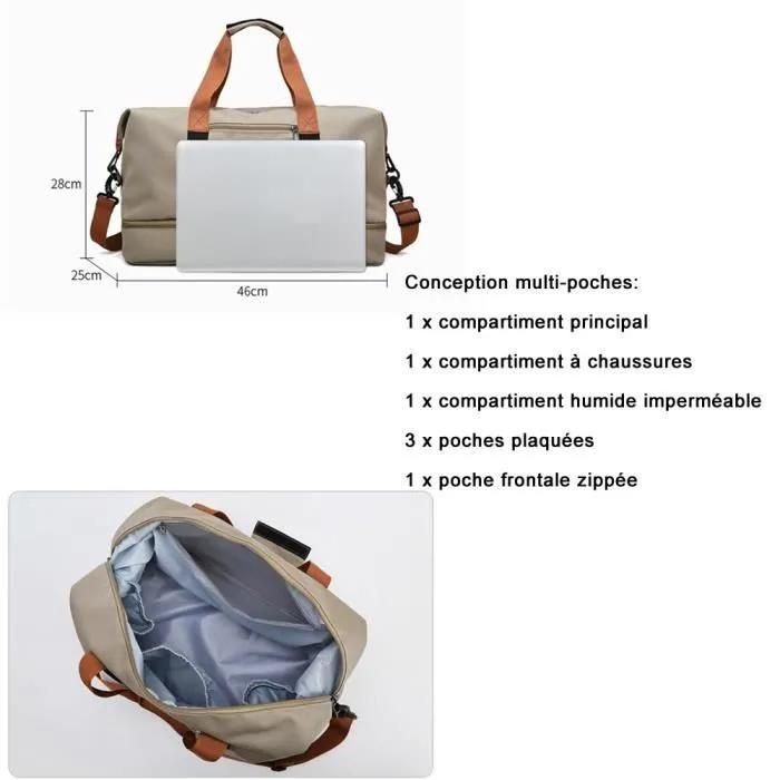 Sac de voyage - XJYDNCG - Grande capacité - Imperméable - Noir02 - 46x25x28cm