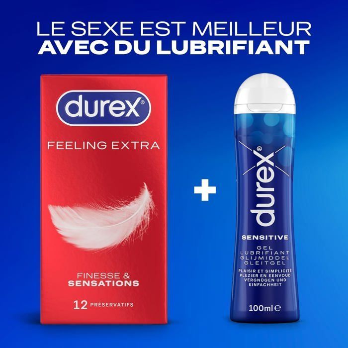 Durex - Lot de 48 Préservatifs Feeling Extra - Fins & Extra Lubrifiés - 4x12 pièces