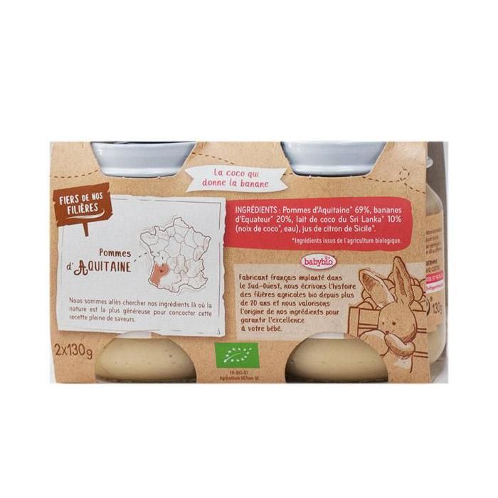 Babybio – Babygläschen Apfel-Banane-Kokosnuss – Bio – 2 x 130 g – Ab 6 Monaten