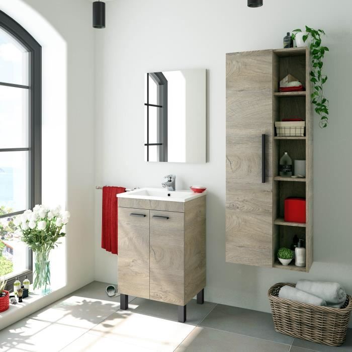 Dmora – Säuleneinheit Los Angeles, 51 x 25 x 135 cm, Eiche, Holzoptik-Paneel und Glas