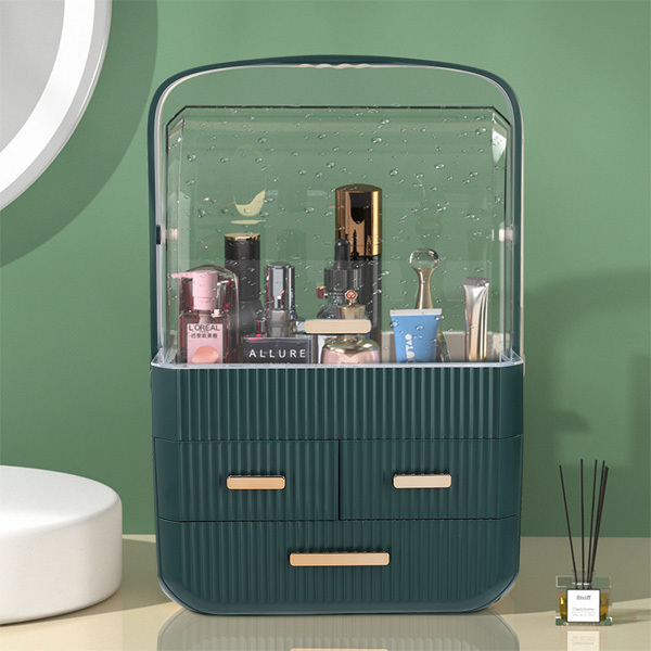 Livingandhome Desktop органајзер за козметику са 3 фиоке, зелене боје