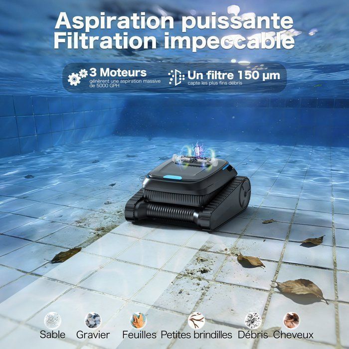 AIRROBO CP20 Robot Piscine, Aspirateur de Piscine sans Fil pour Sols, 120Min & 170m² d'Autonomie,Forte Puissance d’Aspiration