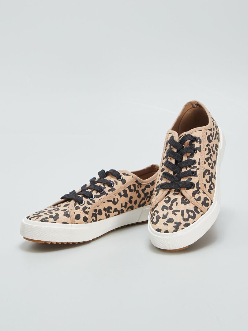 Lage sneakers met luipaardprint - ZWART