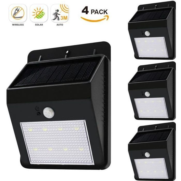 Lámpara de pared solar LED con sensor de movimiento, luz LED para jardín exterior con dos modos de funcionamiento, paquete de 4