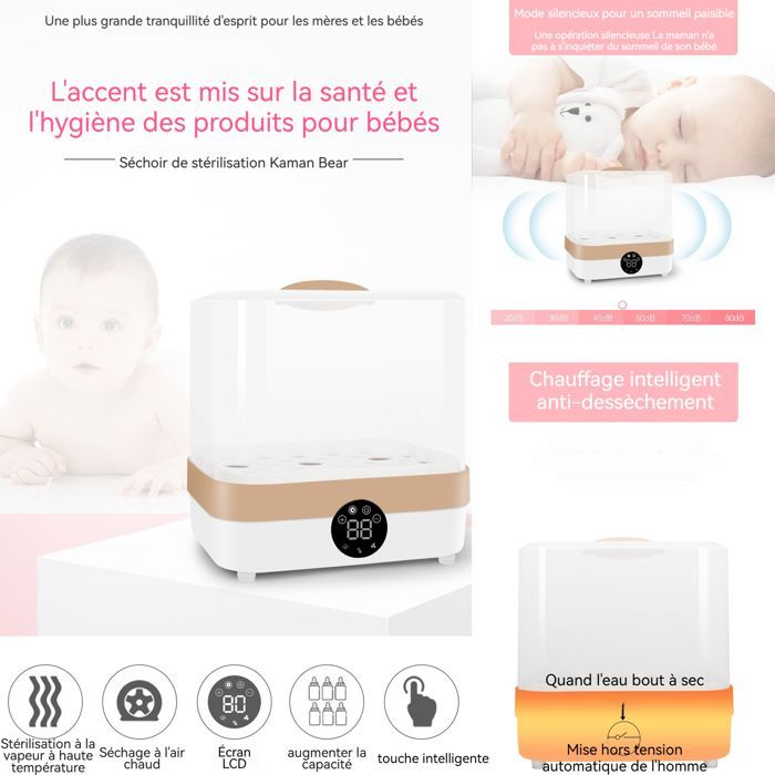 sterilisateur biberons electrique INN® 400W Chaque temps de travail est de 10 minutes 3 modes de fonctionnement acier inoxydable PP