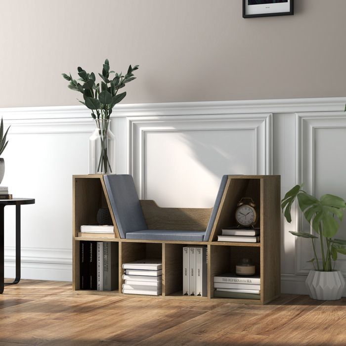 2-in-1 Boekenplankbank - HOMCOM - Kubusplank met 6 vakken, opbergmeubel voor de woonkamer - Hout - 102x30x61cm - Eikenhout
