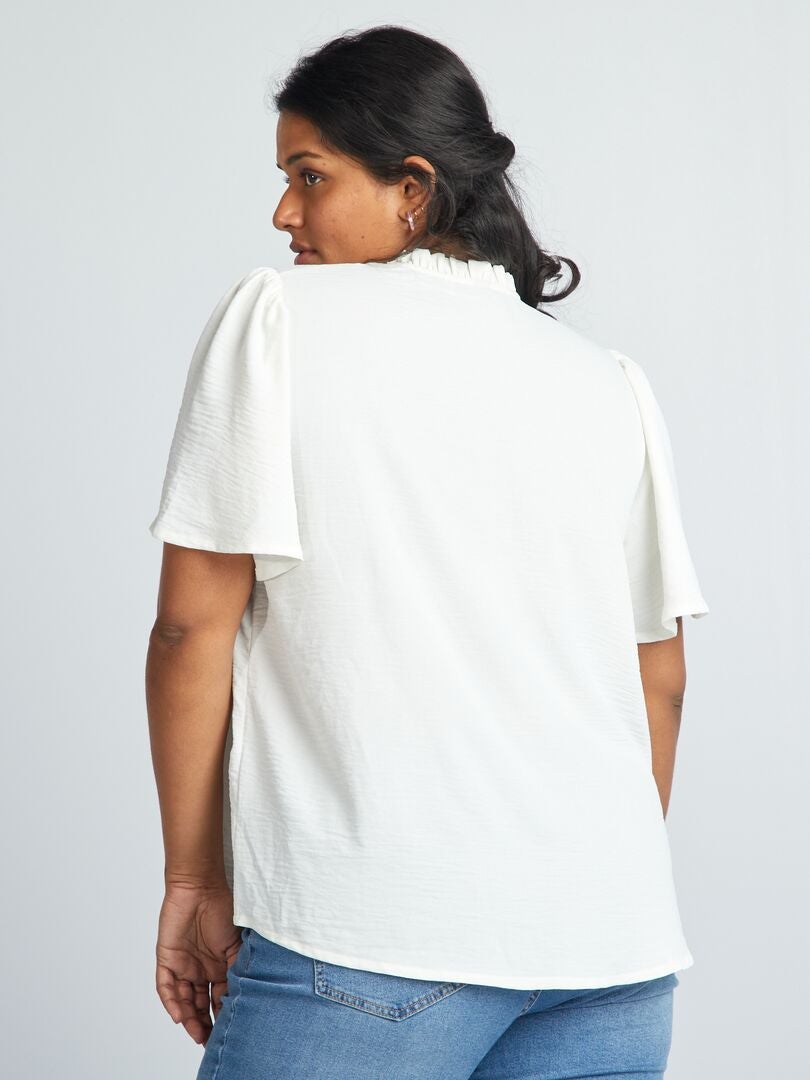 Zachte blouse met ruches - WIT