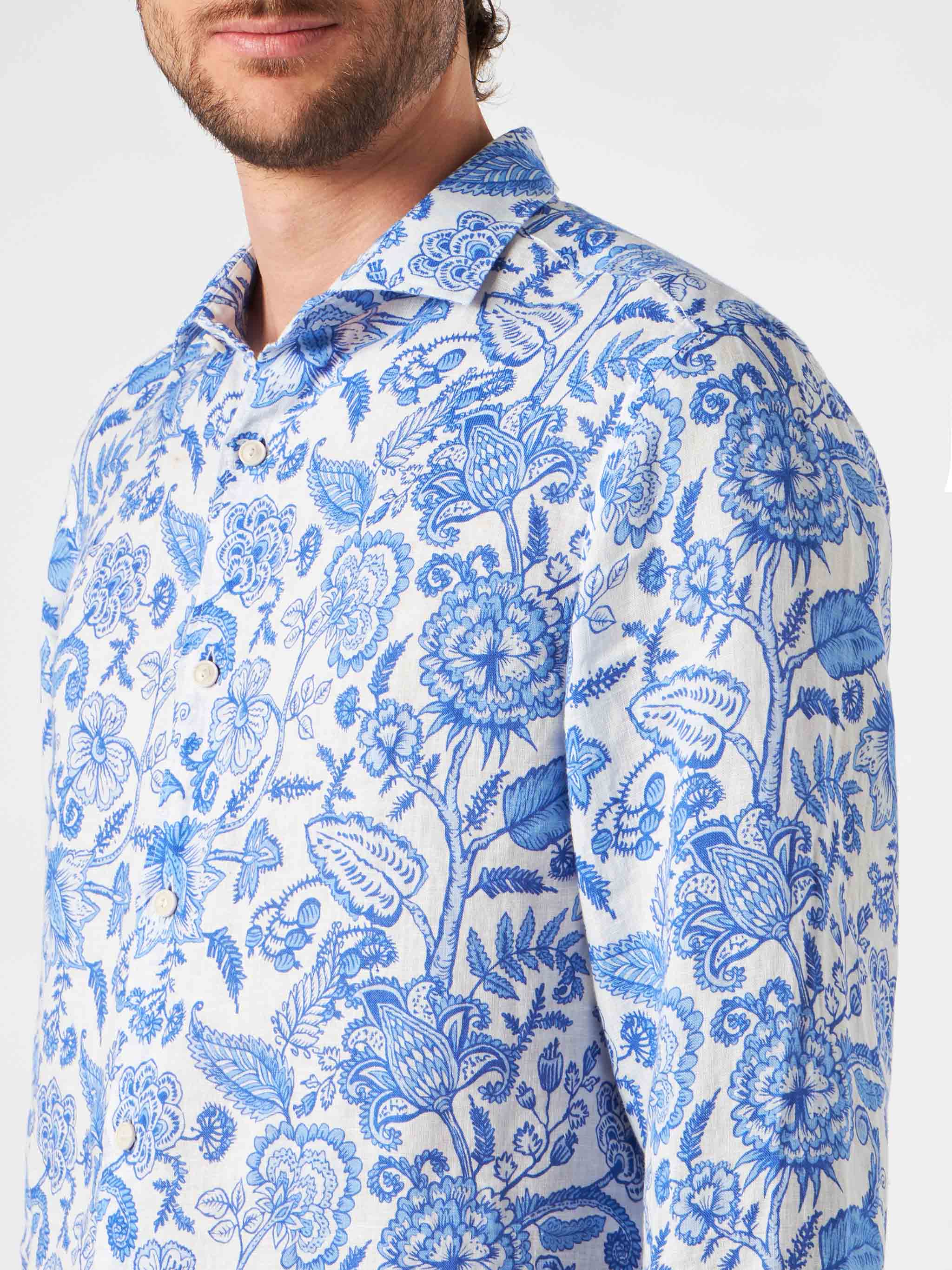 Pamplona linnen herenoverhemd met bloemenprint