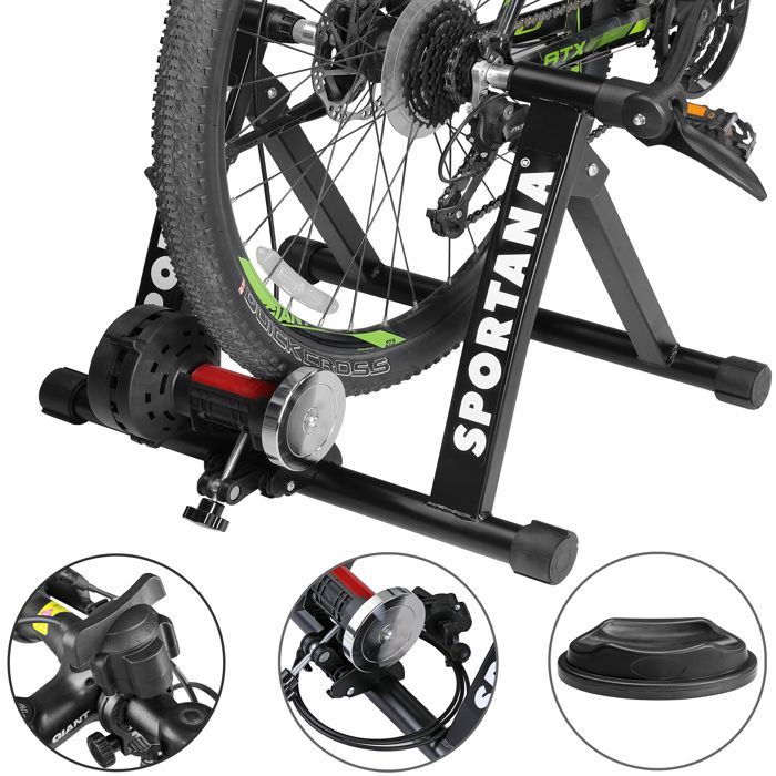 SPORTANA® Home Trainer vélo Max. 150kg entraîneur vélo Noir Pliable Acier 26'/28' Support 6 Niveaux de résistance Frein