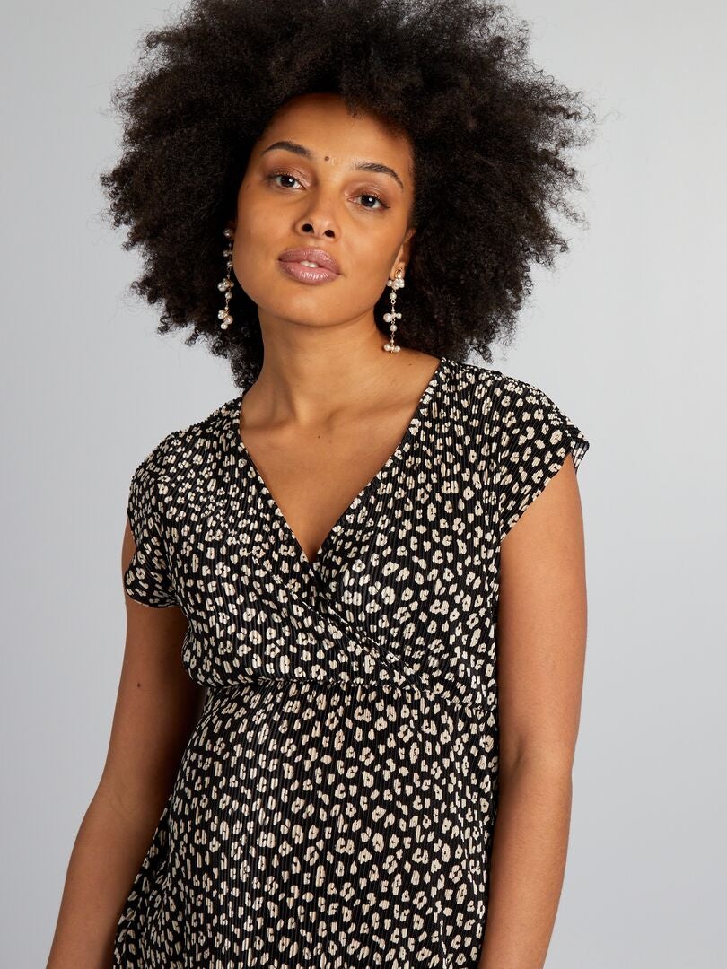 Vestido de malha plissada - PRETO