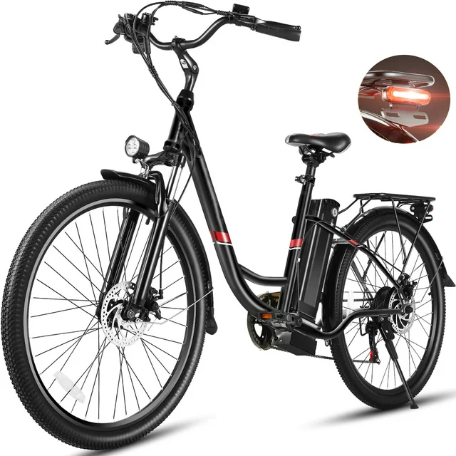 Bicicleta elétrica Gocio 500W para adultos, bicicleta híbrida elétrica de 26 polegadas para cidade, bicicleta elétrica com bateria de 48V 7.8Ah