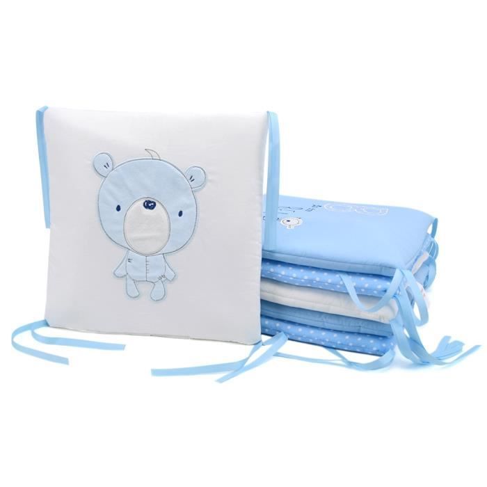 Qianle Baby Cot Bumper - 6 pieces 30x30cm - cotton blend - beige and blue