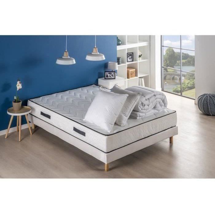 Bed base and mattress set 140 x 190 cm - Height 24 cm - Duvet and 2 pillows - 7 zones - reversible - made in Belgium