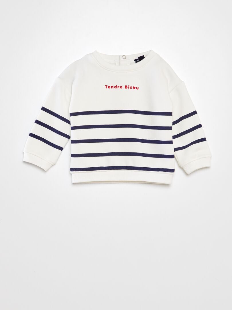 Bedrukte fleece sweater - WIT