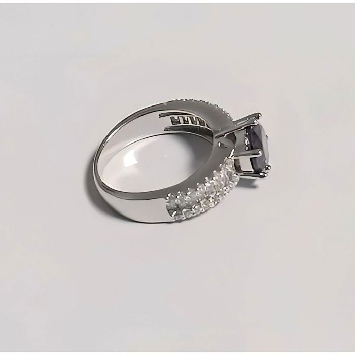 Anello da donna con ametista, cristallo bianco, argento sterling 925, placcato rodio, taglie dalla 52 alla 60.