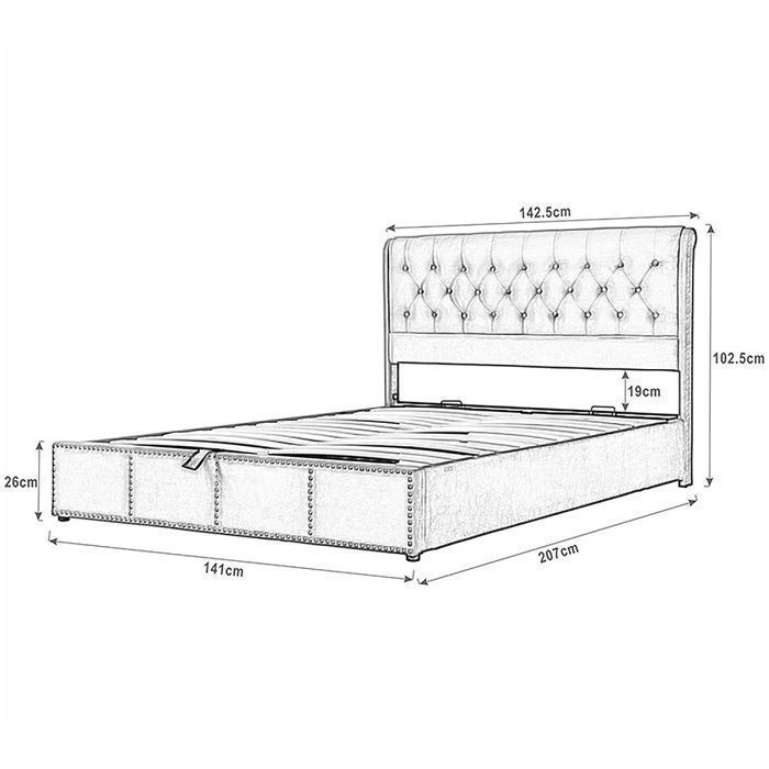 Lit coffre Lit rembourré avec levier hydraulique rangement Lit adulte 140x200 cm  Gris clair