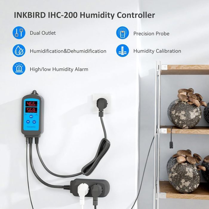 Inkbird IHC-200 Prise Hygrostat Thermostat avec Sonde,Régulateur d'humidité Contrôleur Humidité Intérieure Fonction d'alarme