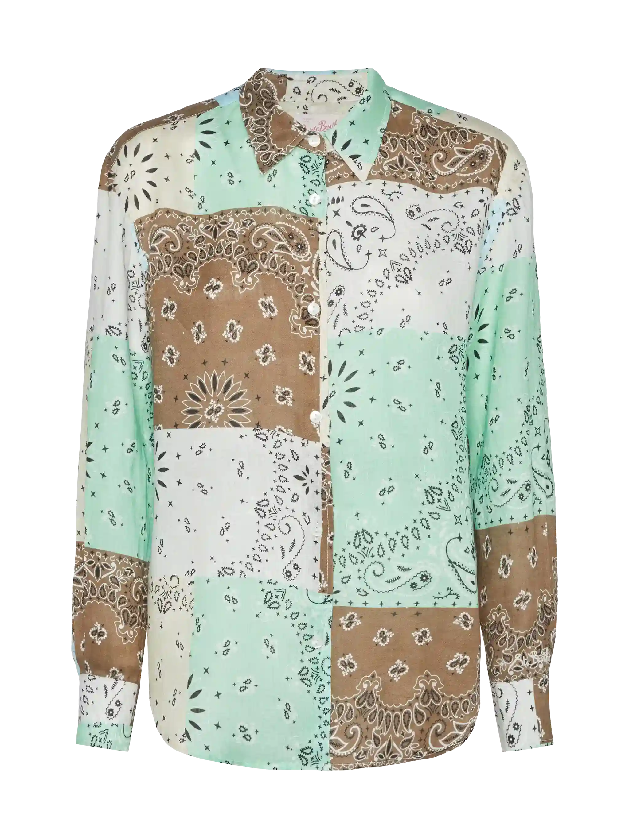 Meredith Classic linnen shirt met bandana-patchprint