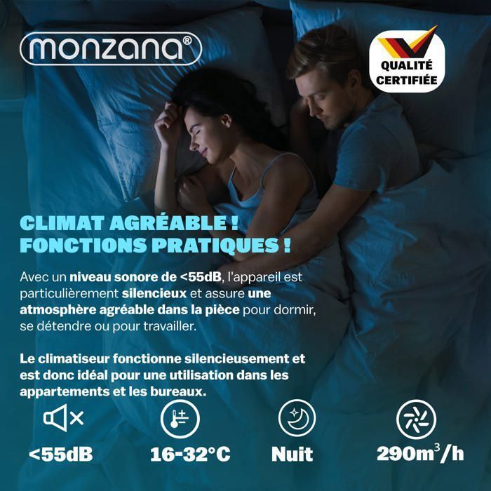 Climatiseur mobile MONZANA® MZKA2000 Tuyau d'évacuation 7000 BTU 4in1 750W 24h Timer Déshumidificateur Kit volet roulant