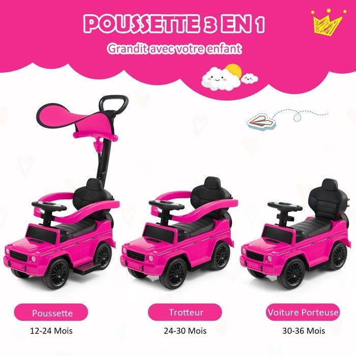 Cochecito infantil DREAMADE Mercedes Benz con licencia oficial, para bebés de 12 a 36 meses, con manillar, capota ajustable, color rosa.