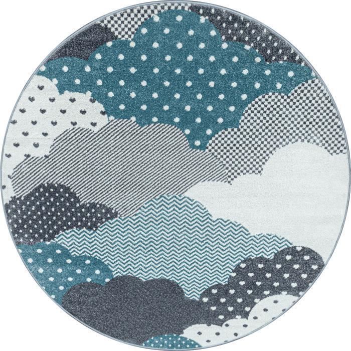 Alfombra infantil - Nube - Multicolor gris azulado - 120 cm - Pelo corto - Para interiores