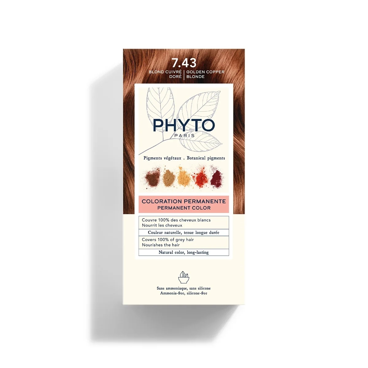 PHYTO Phytocolor 7.43 Goudkoperblond permanente haarkleur zonder ammoniak 100% dekking van grijs haar