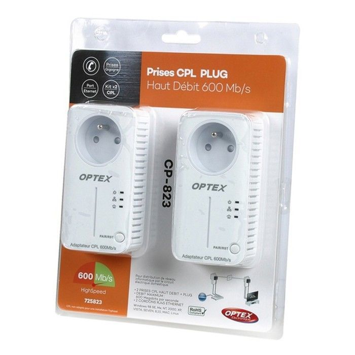 Confezione da 2 adattatori Powerline 600 Mbps con spina Internet - Segnale di rete WPS, WLAN, RJ45
