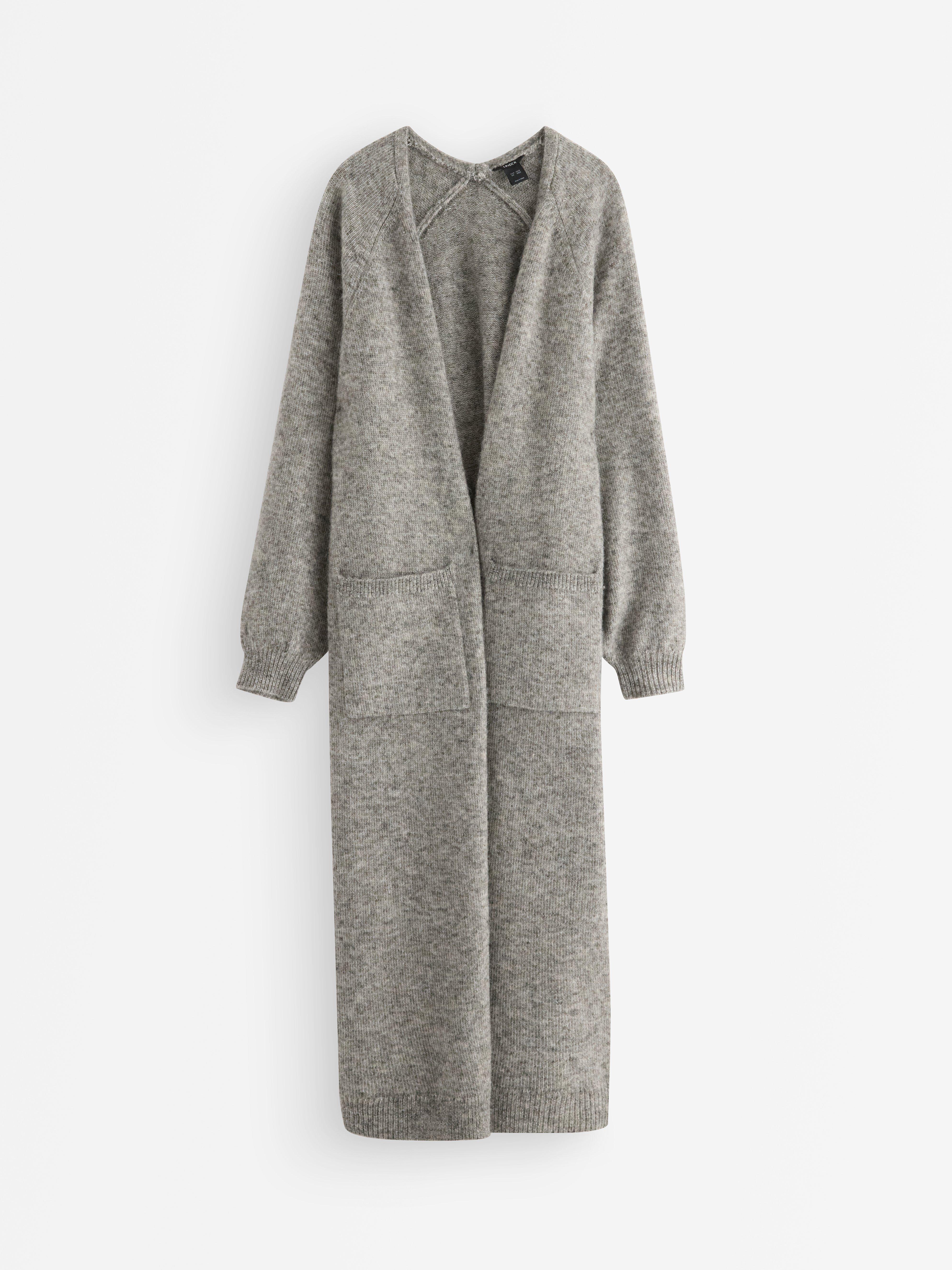 Strikket lang cardigan Gråmelert