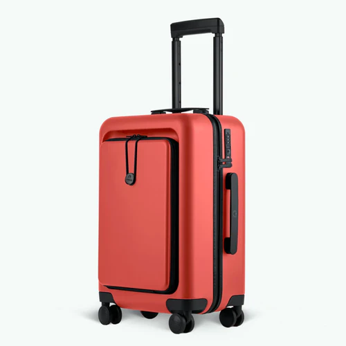 Cabaia LHR-Hartschalenkoffer mit 4 Rollen und schlichter orangefarbener Tasche