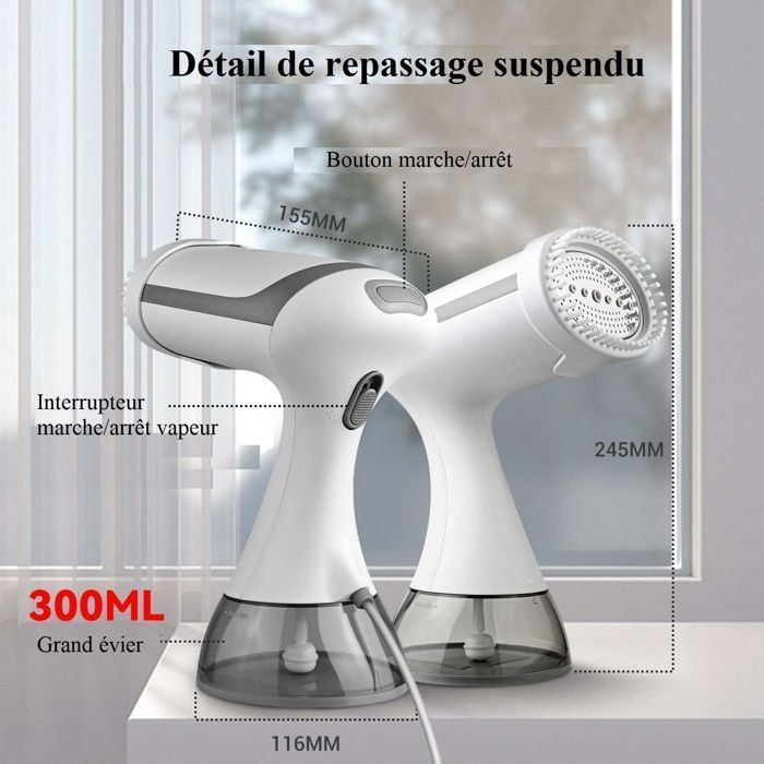 Défroisseur Vapeur à Main, Défroisseur Vapeur Vertical 1500W 300ML 130 Degré pour Vêtement Voyage Maison, Chauffage rapide, Blanc