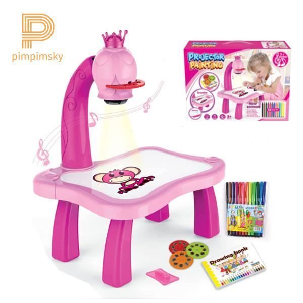 Children's Painting Set - PIMPIMSKY - LED Projector - 12 Paint Pens - Picture Book - Pink