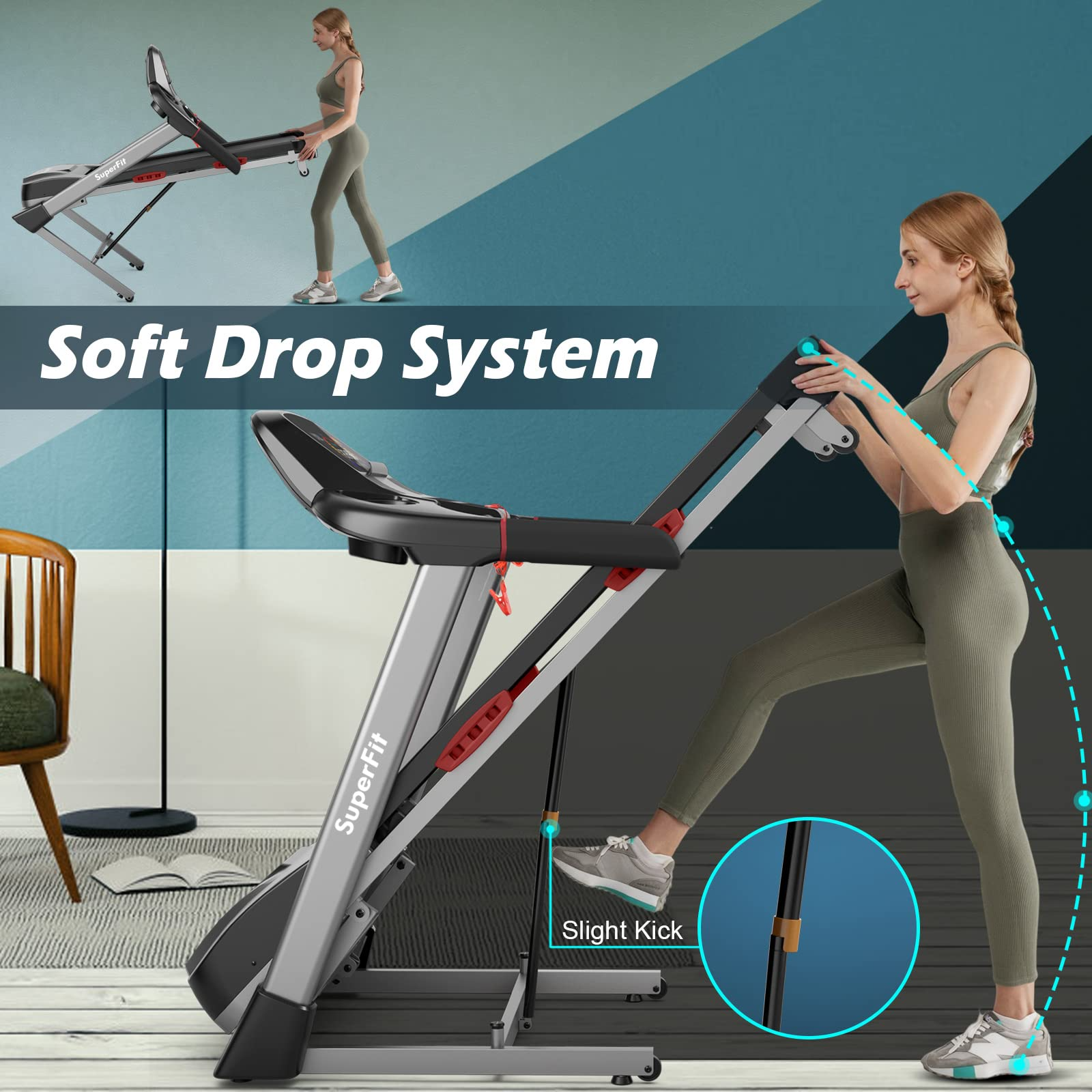 Goplus 4.75HP kokoontaitettava juoksumatto kotisalille, kaupallinen raskaaseen käyttöön tarkoitettu Superfit-juoksumatto, jossa 15 % automaattinen kallistus