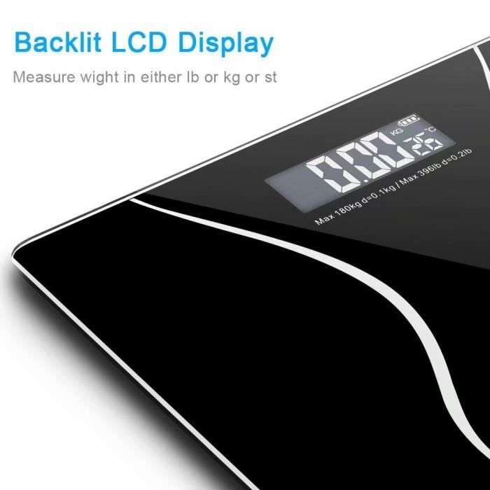Balanza digital de baño de alta precisión con plataforma extragrande y pantalla LCD retroiluminada de fácil lectura, capacidad de 400 lb.