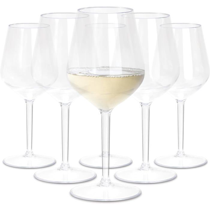 Set of 6 reusable plastic wine glasses, 280ml capacity - unbreakable stemmed glasses, BPA-free, washable