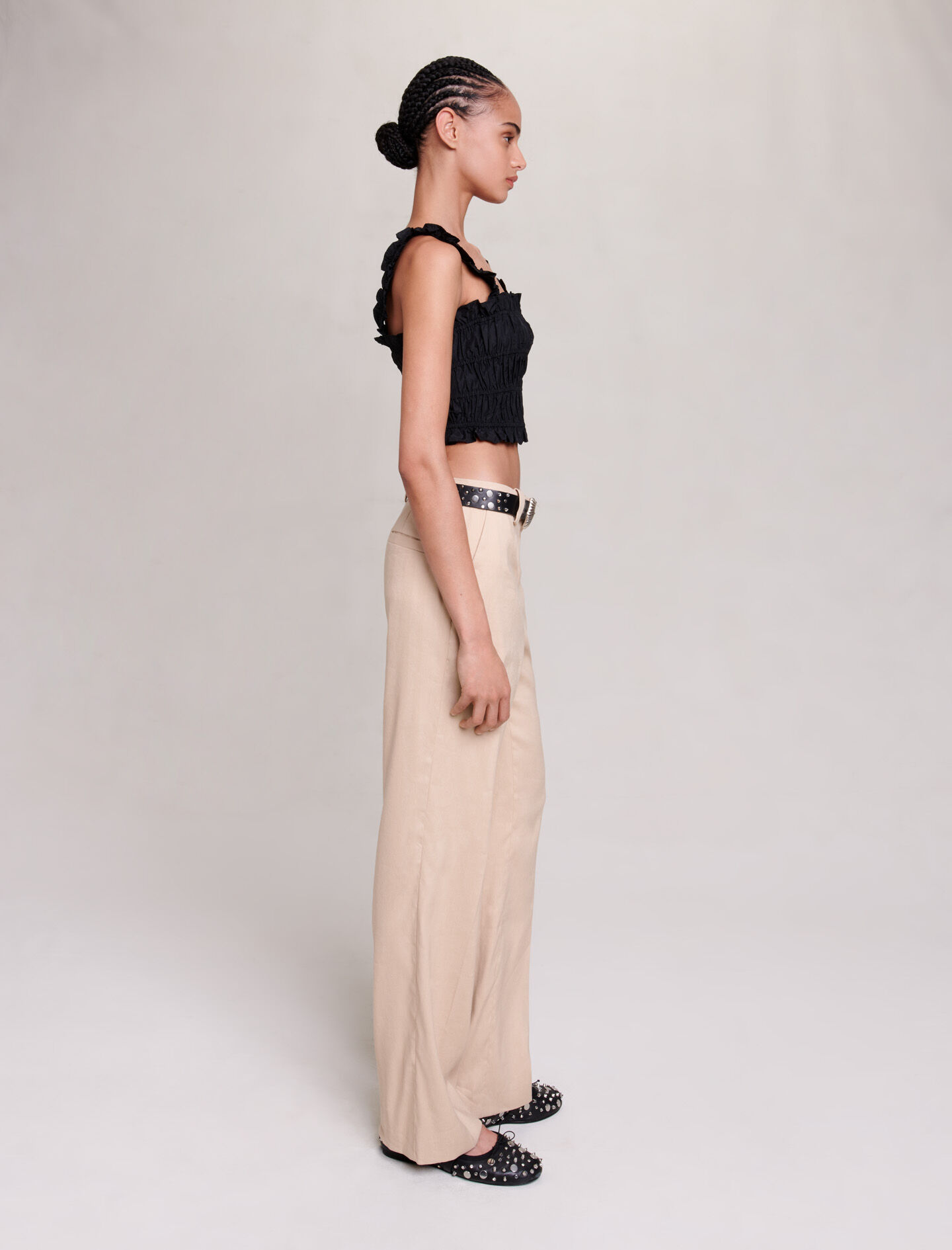 Top scurt cu pliuri - Negru