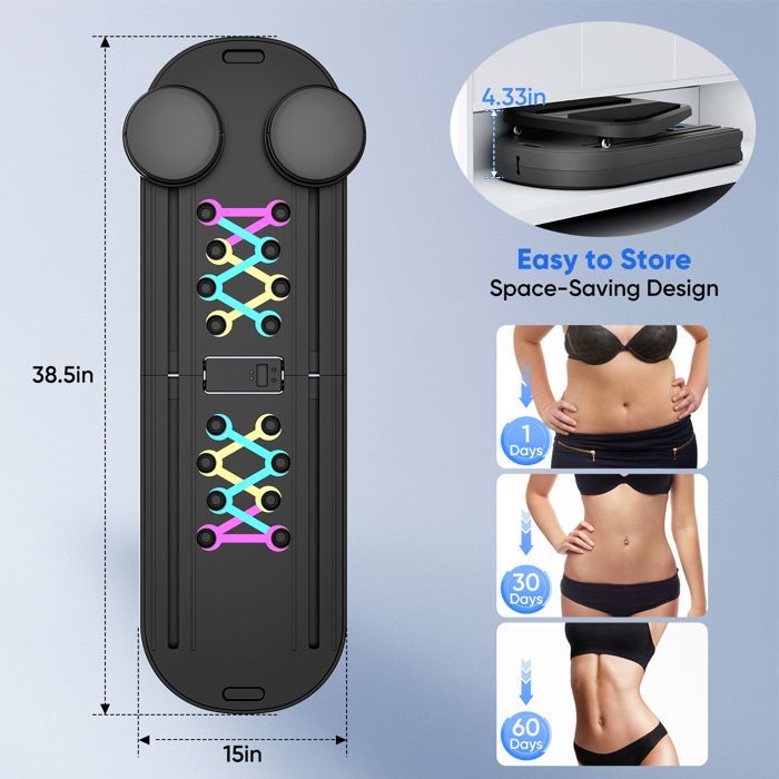 Tabla abdominal de Pilates 6 en 1 con contador, plegable, con rebote automático, reformer de Pilates, rueda abdominal - Negra