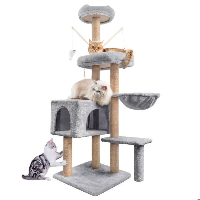 Krabpaal voor katten, 145 cm, stabiele klimtoren met meerdere niveaus, activiteitenboom met 7 sisalpalen en 5 platforms.